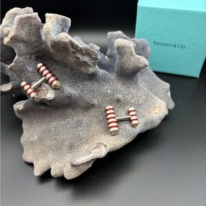 Tiffany & Co. Silver Cufflinks with Red Stripes
